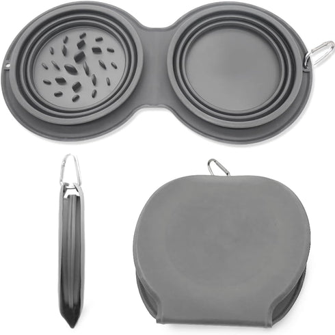 IFOYO Collapsible Dog Bowls, 2 in 1 Upgrade Foldable Travel Pet Food Bowl with Non-Skid Silicone Mat (Gray)