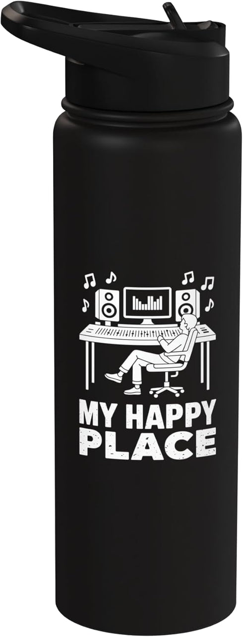 Music Producer Studio Mixing Engineer Vibes Recording Studio My Happy Place Music Producer Stainless Steel Insulated Water Bottle