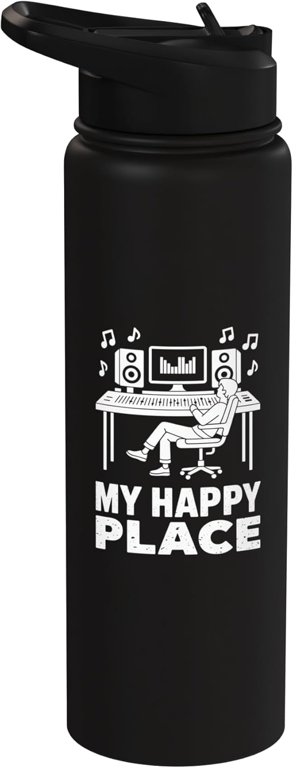 Music Producer Studio Mixing Engineer Vibes Recording Studio My Happy Place Music Producer Stainless Steel Insulated Water Bottle