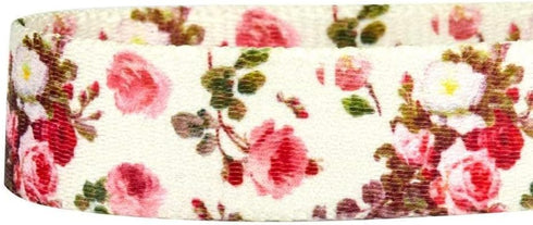 Blueberry Pet 5 ft x 3/4" Durable Pink Rose Print Ivory Dog Leash - 9 Patterns, Medium