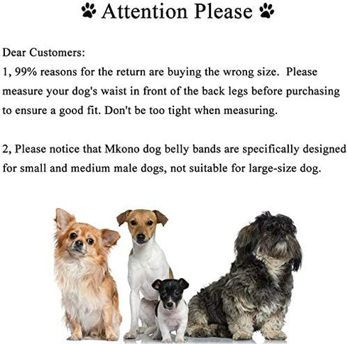 (3 Pack), 14.2 Inches 20 Inches Mkono Male Dog Belly Band Wraps Washable Dog Diapers Male for Small and Medium Dogs