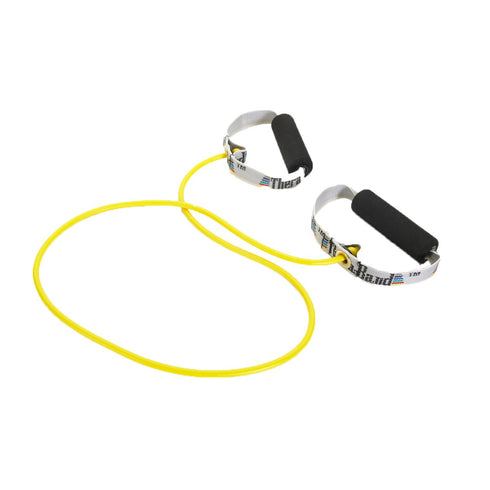 THERABAND Professional Latex Resistance Tubing with Handles for Full Body Exercise, 48 Inch, Yellow