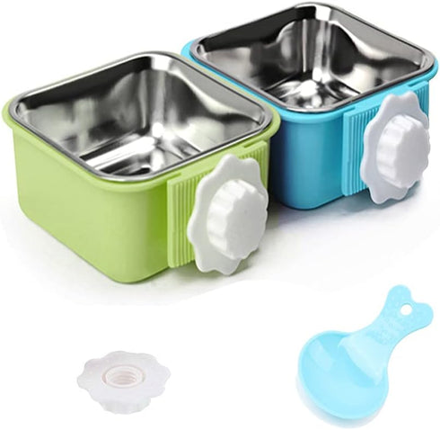 Crate Dog Bowl, Stainless Steel Removable Hanging Food Water Bowl, Pet Cage Bowls with Bolt Holder, Pack of 2