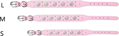 Rhinestone Dog Collar, Cute Flower Bling PU Leather Collar Adjustable Sizes for Small Medium Large (S:21-27cm, Pink)