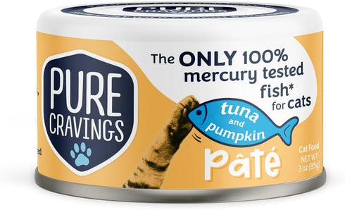 Canned Wet Cat Food Tuna and Pumpkin Pate, 100% Mercury-Tested, Grain-Free Protein, Non-GMO, 12 Pack