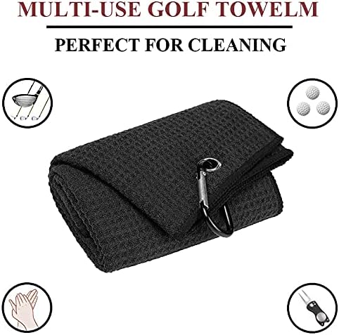 VIVIDLY 4-Piece Golf Towel Kit, Microfiber Waffle Pattern Tri-fold Golf Towel (16" x 24") with Golf Club Brush & Divot