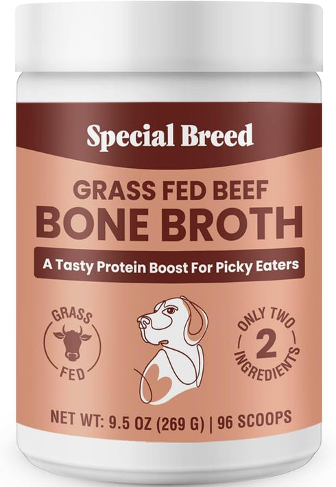 Bone Broth Powder for Dogs and Cats, Grass Fed Beef Broth Food Topper Supplement, 9.5 oz