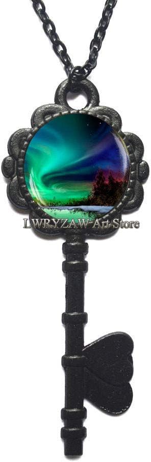 LWRYZAW Northern Lights Pendant, Northern Light Jewelry, Light Key Necklace, Aurora Borealis Key