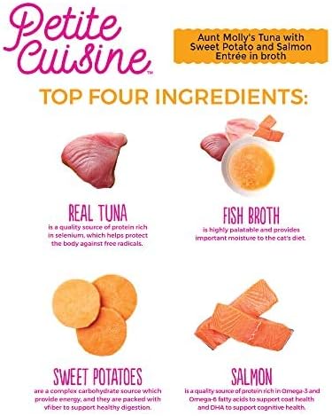 PETITE CUISINE Grain Free Wet Cat Food, Aunt Molly's Tuna and Salmon with Sweet Potato, 2.8oz, 24 cans