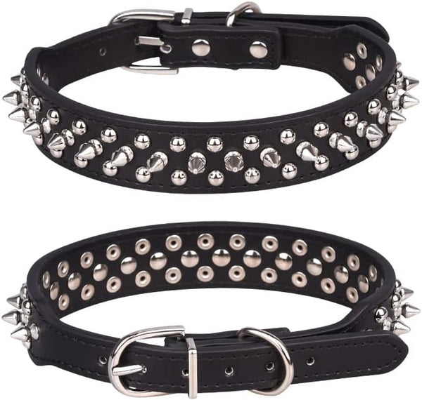 Spiked Dog Collar, Soft Pu Leather Adjustable Mushrooms Rivet Studded Collar for Puppy (XS, Black)