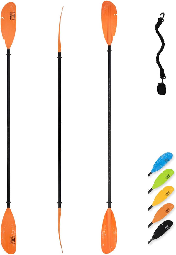 OCEANBROAD Adjustable Fishing Kayak Paddle, 94in/240cm-102in/260cm Aluminum Alloy Shaft with Paddle Leash