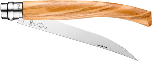 Opinel Effile Slimline Series Folding Fillet Knife, Slim Blade Folding Knife with Virobloc Locking Collar, Olivewood