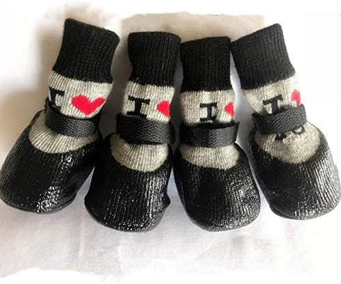 Dog Cat Boots Shoes Socks - Adjustable Waterproof Breathable Anti-Slip Sole for Tiny Dogs (M, Red)