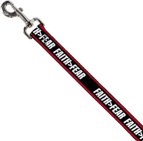 Buckle-Down Pet Leash, Faith Greater Than Fear Stripe in Red Black White, 4 Feet Long, 1.0 Inch Wide