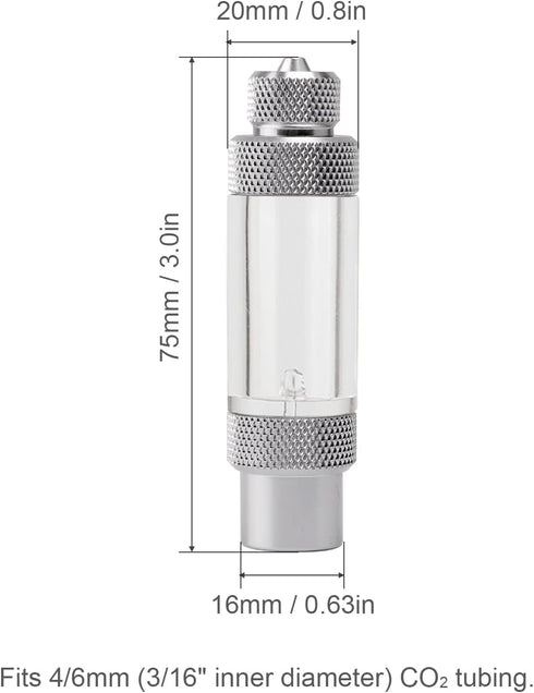 Aquarium CO2 Bubble Counter with Built-in Check Valve for CO2 Generator Regulator