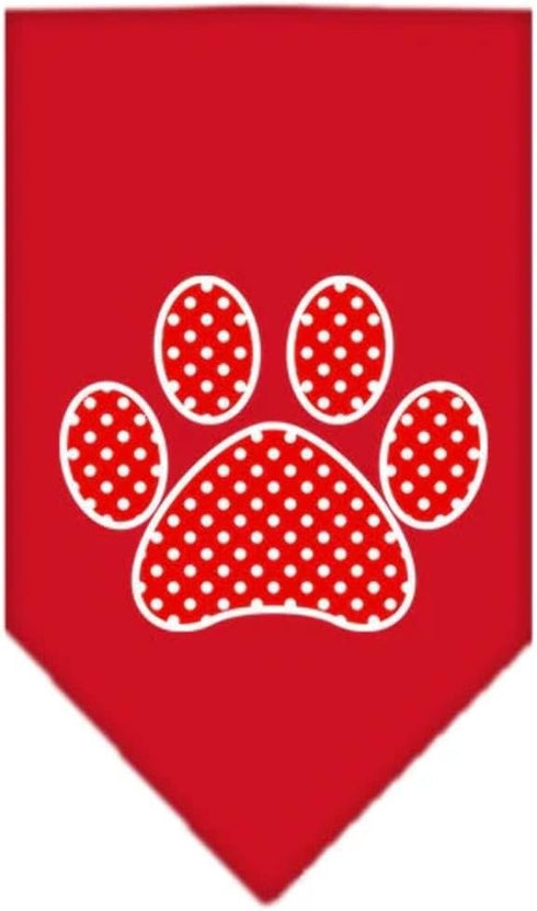 Pet and Dog Bandana Screen Printed, Red Swiss Dot Paw Yellow Small