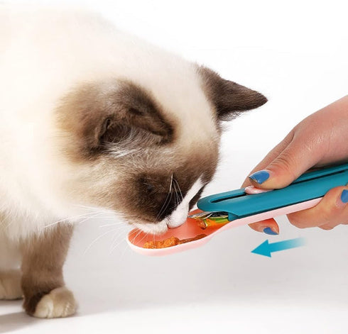 White Cat Strip Squeeze Spoon, Pet Feeder for Wet Food, Cat Snack Spoon for Lickable Treats and Liquid Feeding
