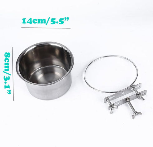 Dog Crate Water Bowl - Durable Anti-Spill Stainless Steel Bowl for Cage Kennel Crate, Hanging with Clamp Holder
