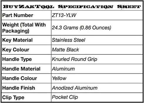Zak Tool ZT-13-YLW Aluminum Pocket Key, Yellow