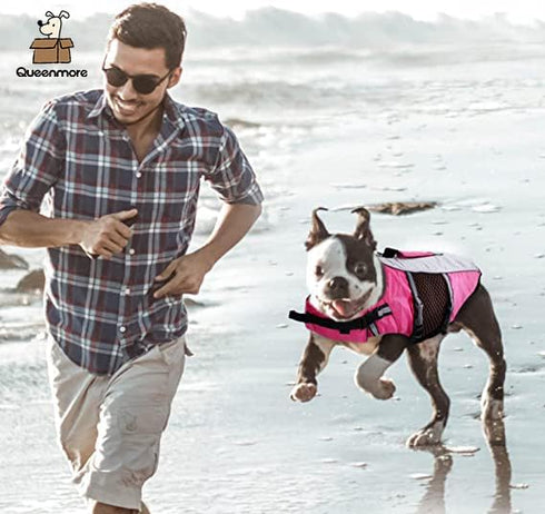 Queenmore Dog Life Jacket Swimming Vest for Small Medium Dogs, Neoprene Lightweight Reflective Kayaking Lifesaver