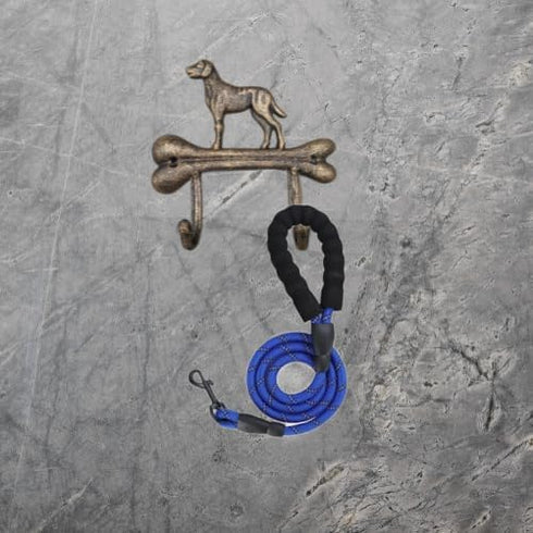 Dog Leash Holder, Cast Iron, Antique Bronze, Wall Mount, 2 Hooks, 6.9x6.9x1.8 inches, AR001