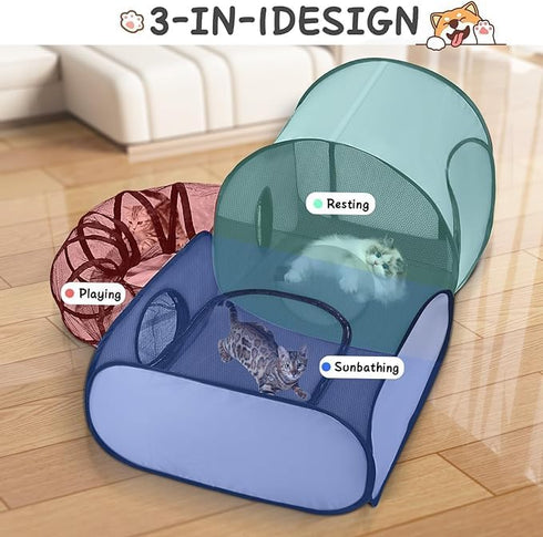 Tailtastic Pet Playpen with Surround Tunnel, Outdoor/Indoor Cat Playpen with Breathable Soft SidesTailtastic Cat