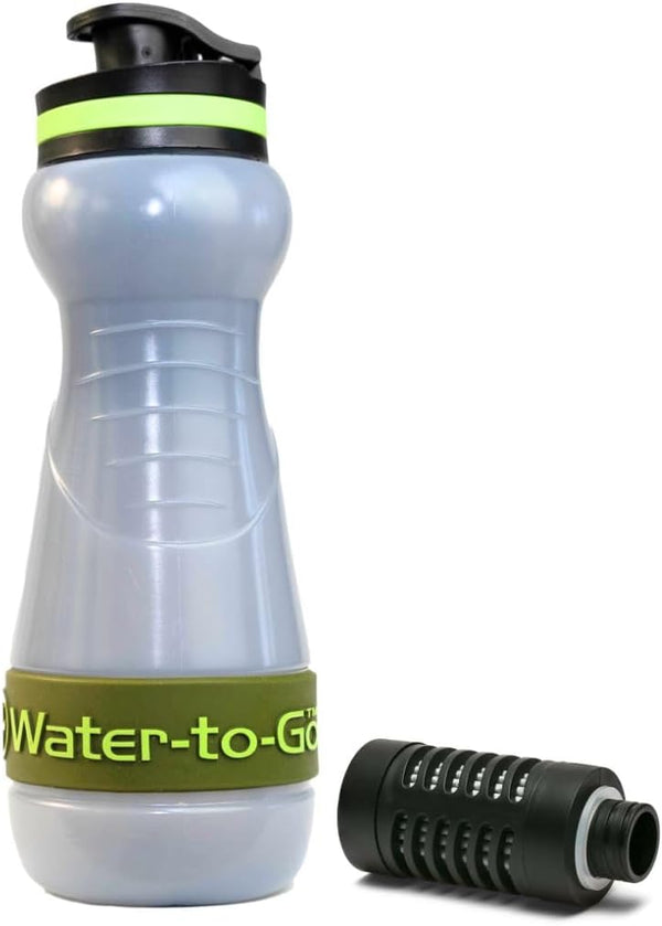 WATER-TO-GO Water Filter Bottle (18.5oz/55cl) - Eco-friendly Bioplastic, Incl. 3-in-1 Purifier Filter, Green Bundle for