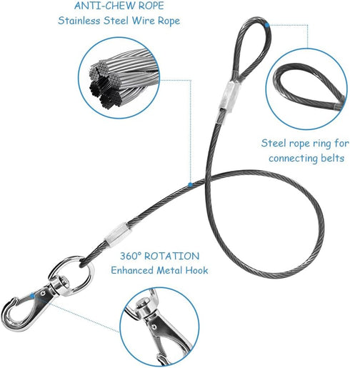 Chew Proof Dog Leash, 2 Pack Extension Metal Cable Lead for 2 Dogs, Heavy Duty (Black, 20in/50cm)