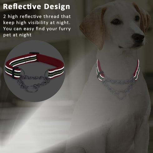 Reflective Martingale Dog Collars, Adjustable Soft Neoprene Padded Nylon Pet Collar for Medium Large Dogs (Green, S)