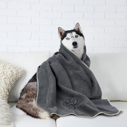 KinHwa Dog Towel, Super Absorbent Microfiber Drying Towel for All Dogs and Cats, 30inch x 50inch Gray with Embroidered