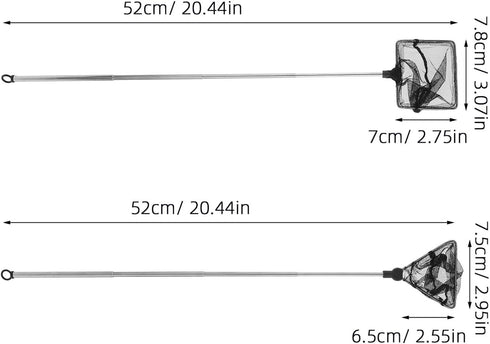 2pcs BESTonZON Aquarium Fish Net and Shrimp Catching Tools with Nylon Mesh for Fish Tank Cleaning, Square and Triangle