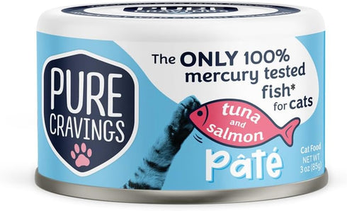 Pate Canned Wet Cat Food, 100% Mercury-Tested, Moist Can Fish, Grain-Free Protein, Non-GMO, Variety Pack of 12
