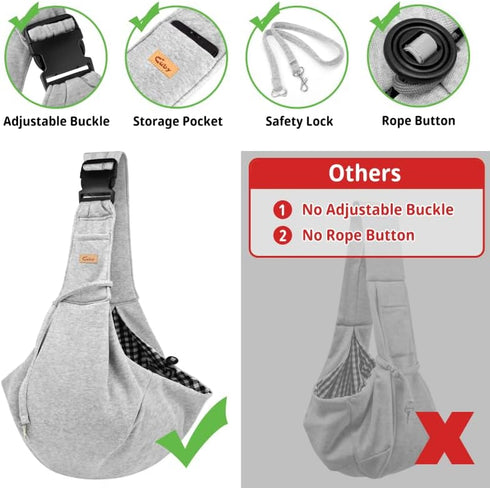 CUBY Dog and Cat Sling Carrier, Hands-Free Reversible Papoose Bag for Small Dogs and Cats, Outdoor Travel (Grey)