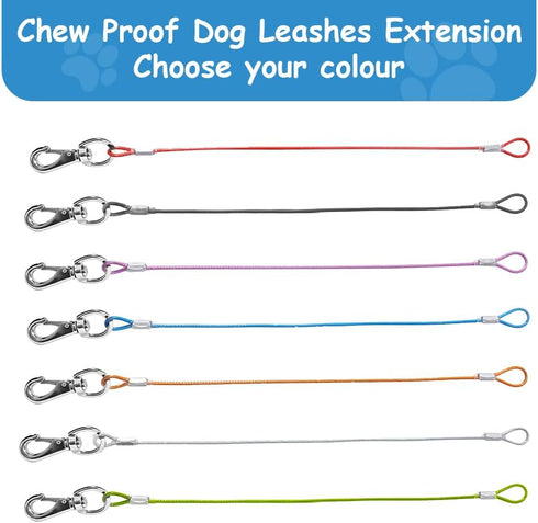 Chew Proof Dog Leash, 2 Pack Extension Metal Cable Lead for 2 Dogs, Heavy Duty (Black, 20in/50cm)