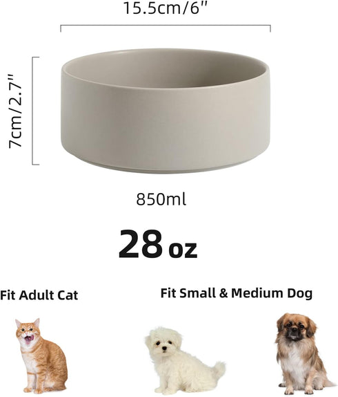 Non-Slip Ceramics Dog Bowl Small and Medium Dog Feeding Bowl Dog Food Bowl Dog Dish Water Bowl Protect Cervical Spine (6in Bowl, Grey)