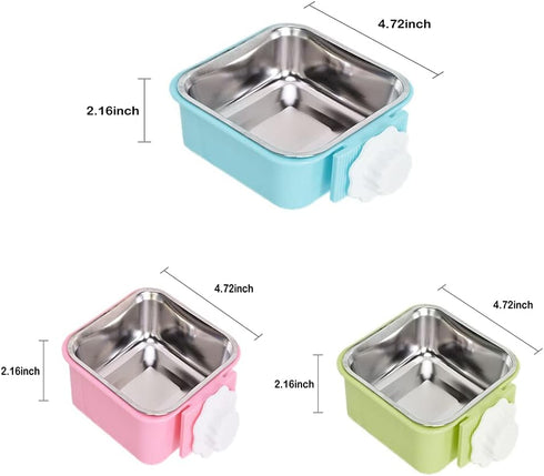 Crate Dog Bowl, Stainless Steel Removable Hanging Food Water Bowl, Pet Cage Bowls with Bolt Holder, Pack of 2