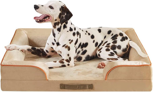 Friends Forever Orthopedic Dog Bed, Bolster Dog Bed with Memory Foam Couch Sofa, Removable Washable Cover, Ally Khaki