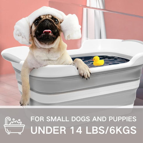 Collapsible Pet Bathtub with Water Drain Plug - Foldable Bathtub for Small Dogs Cats, Portable Design, Grey