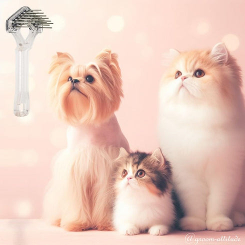 Mini-Rake V-Shape Double Row Rotating Teeth for Dematting Dogs and Cats