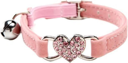 CHUKCHI Heart Bling Cat Collar with Safety Belt and Bell 8-11 Inches (Pink)