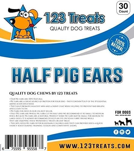 Pig Ears for Dogs, 100% Natural Long Lasting Pork Chews, Ideal for All Chewers, Half Pig Ears (One Pack of 30)