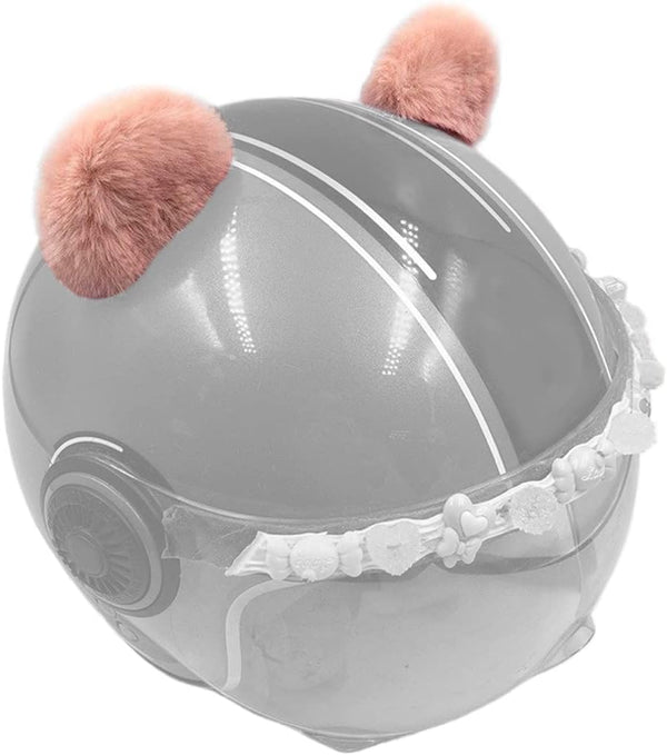 Kawaii Round Bear Ears for Helmet, Plush Adhesive Ski Helmet Accessory for Children