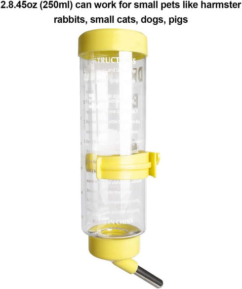 2PCS No Drip Small Animal Water Bottle, 8.45 oz Cage Water Bottles for Small Pets, Bunny, Ferret, Hamster, Guinea Pig