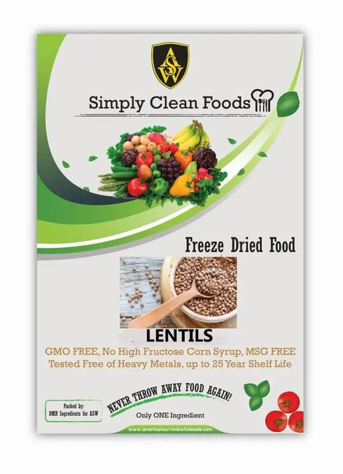 Non-GMO Freeze Dried Red or Brown Lentils - Simply Clean Foods - USA Made