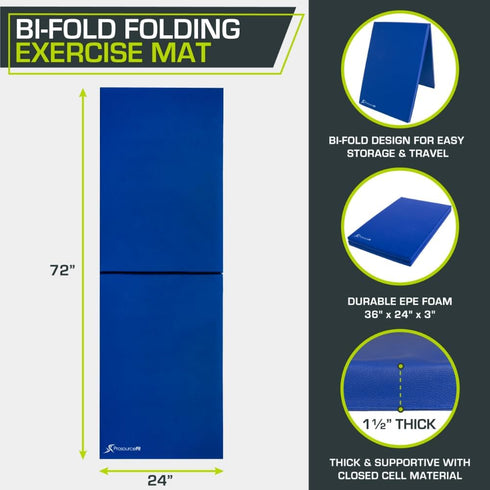 6x2 MMA, ProsourceFit Bi-Fold Folding Thick Exercise Mat with Carrying Handles for Gymnastics Core Workouts