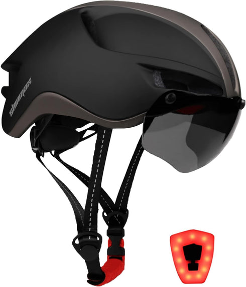 Shinmax Adult Bike Helmet - Adjustable Size with Removable Goggles & USB Rechargeable LED Light