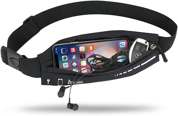 Slim Running Belt for Women Men, Runners Fanny Pack Phone Holder for Workout Jogging, Black Waist Belt