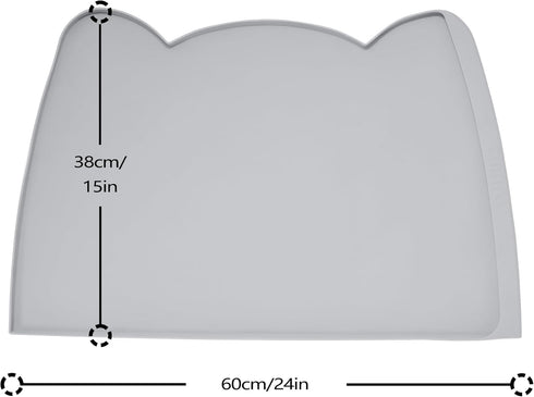 Dog Food Mat (Ash, 24 * 15'') with Residue Collection Pocket, Silicone Pet Feeding Mat for High Edges