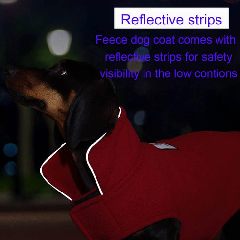 Fleece Dog Coat Pet Jacket, Reflective for Cold Weather for Extra Large to Small Pets (Red, S)