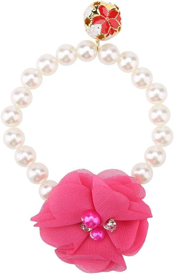 Pet Pearl Flower Necklace, Princess Collar Accessories for Puppy Decoration (Rose Red)